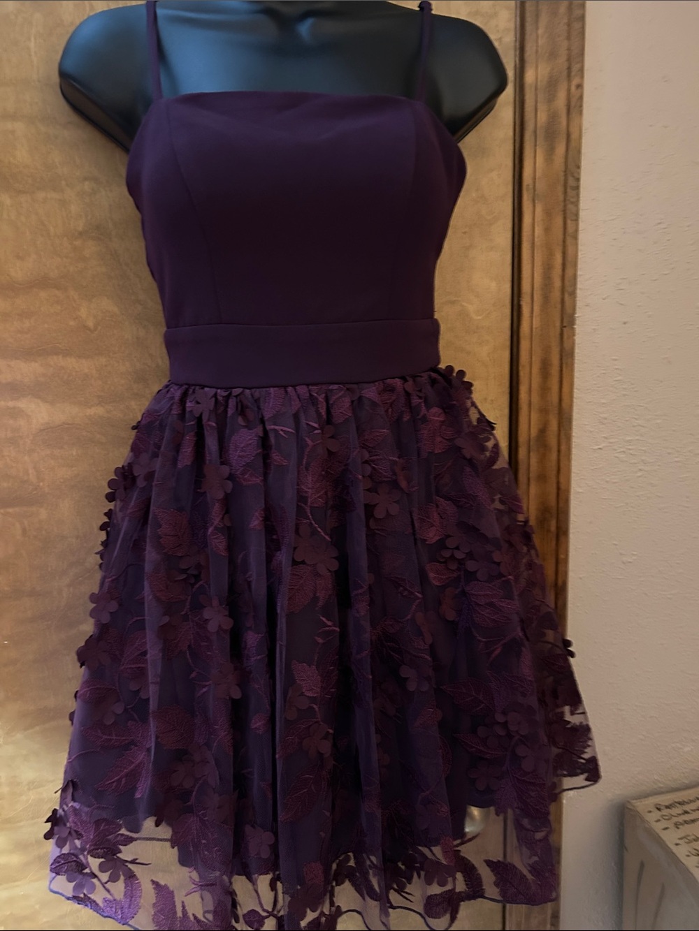 Burgundy Floral Appliqué Homecoming Dress